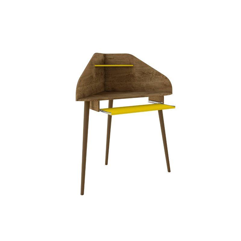 Rustic Brown & Yellow Wood Corner Desk with Keyboard Tray