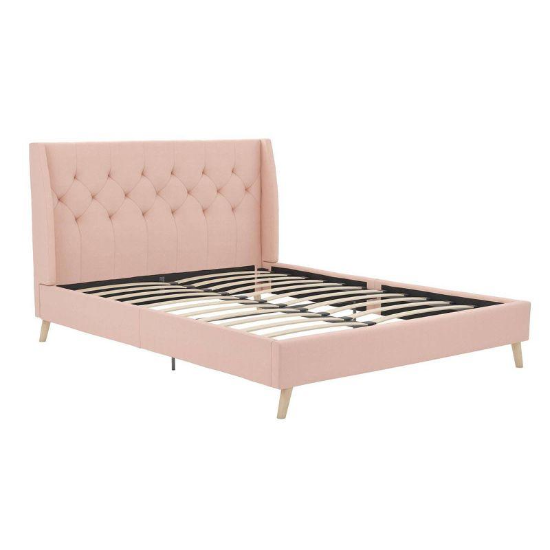 Full Pink Linen Tufted Upholstered Bed with Slats