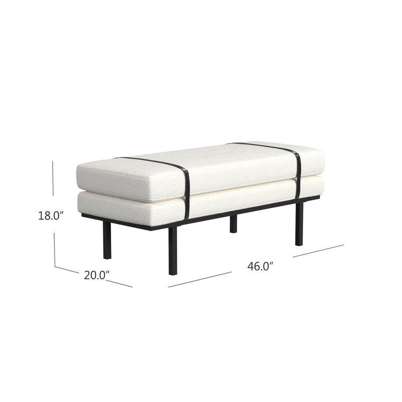 HomePop Upholstered Bench Cream Boucle/Black: Rectangle Ottoman for Bedroom, Entryway, End of Bed