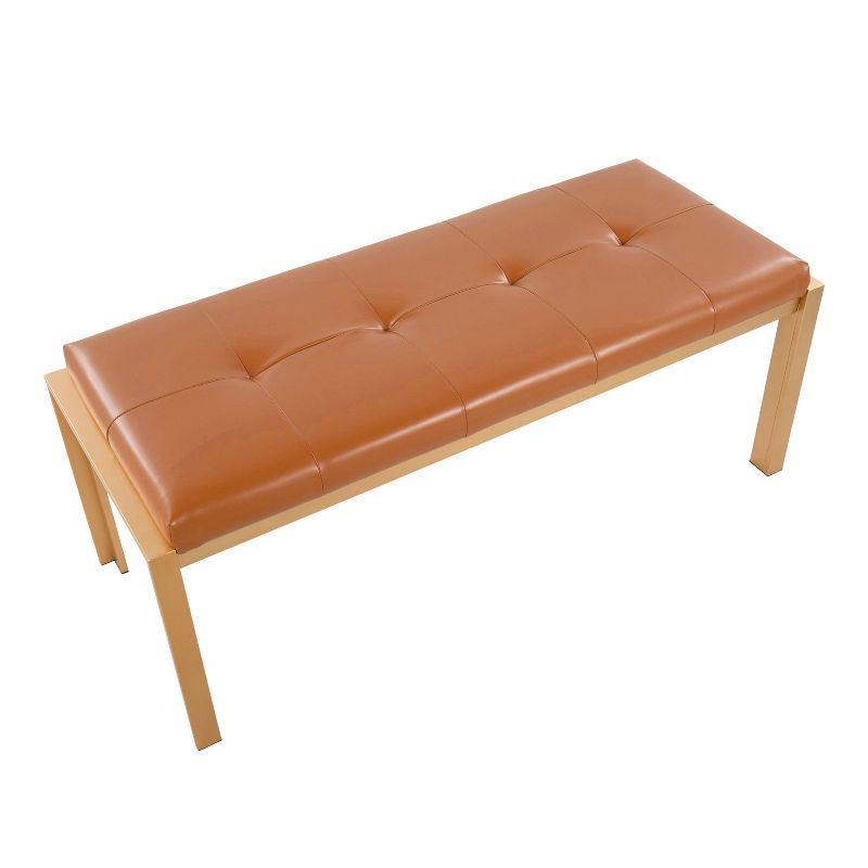 46" Fuji PU Leather/Metal Bench Gold/Camel - LumiSource: Plush, Upholstered, Entryway Seating