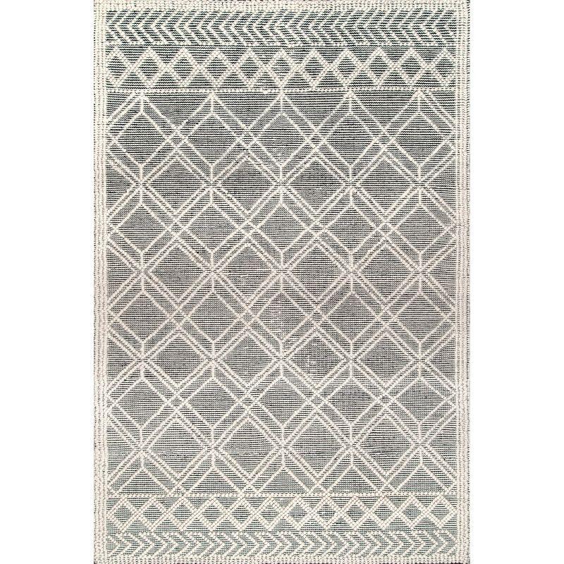 Gray Wool Handmade Trellis Pattern Area Rug, 3' x 5'