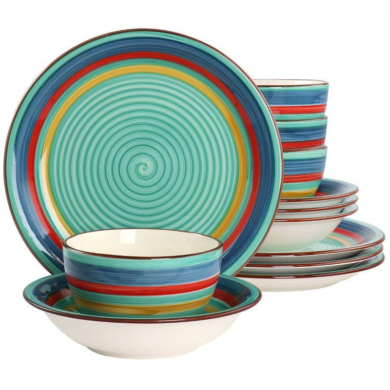 Green Swirl Ceramic Dinnerware Set, Service for 4