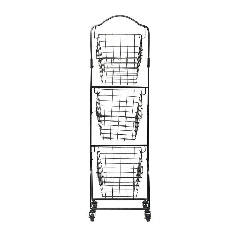 Gourmet Basics by Mikasa Rio 3-Tier Metal Floor Standing Fruit Storage Basket with Removable Wheels, 49 inch, Black