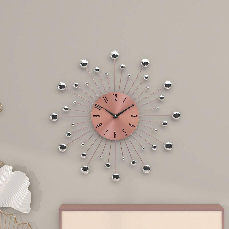 15"x15" Metal Starburst Wall Clock with Crystal Accents Copper - Olivia & May