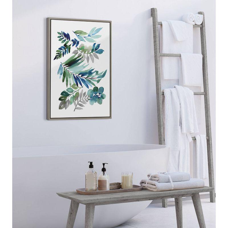 23" x 33" Sylvie Tropic Leaves Blue by Sara Berrenson Framed Wall Canvas - Kate & Laurel All Things Decor