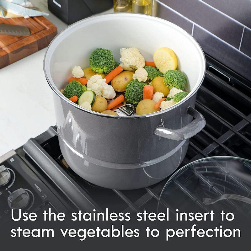 Graphite Grey 16-Quart Enamel Steel Stock Pot with Steamer