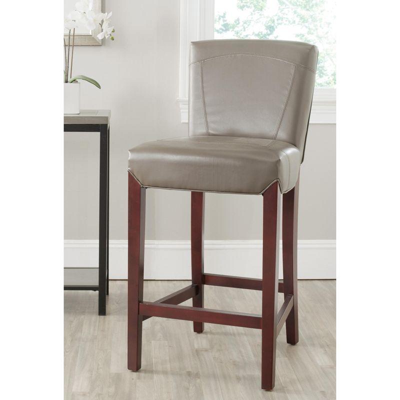 Clay Gray Leather and Wood Transitional Bar Stool