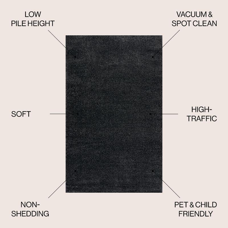 5'x5' Haze Solid Low-Pile, Black - JONATHAN Y