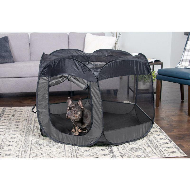 Gray Large Portable Mesh Pet Playpen with Zippered Top