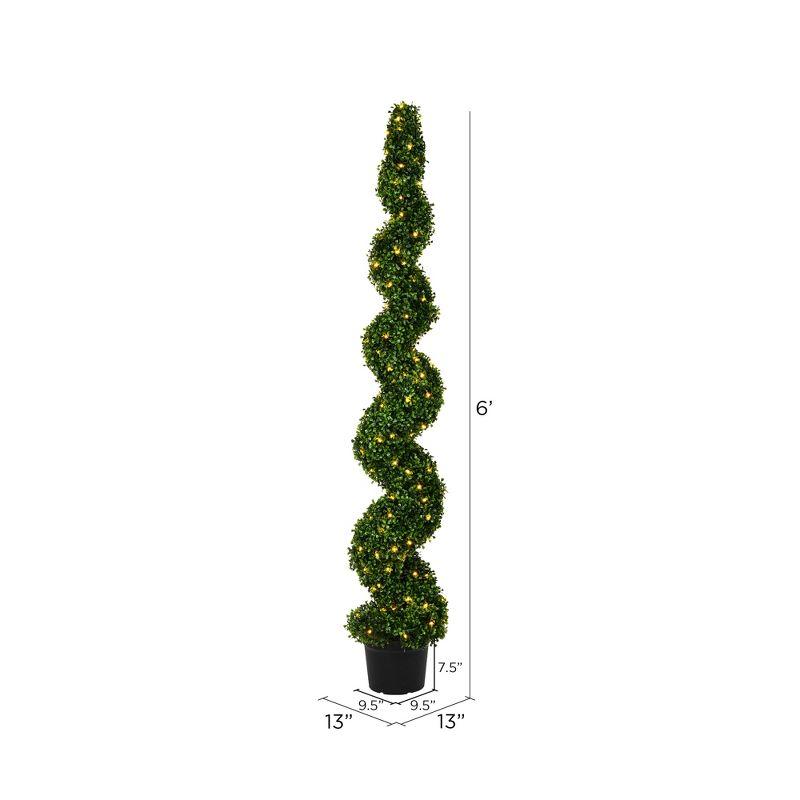 Elegant White LED Boxwood Spiral Topiary in Pot, 6' Outdoor Use
