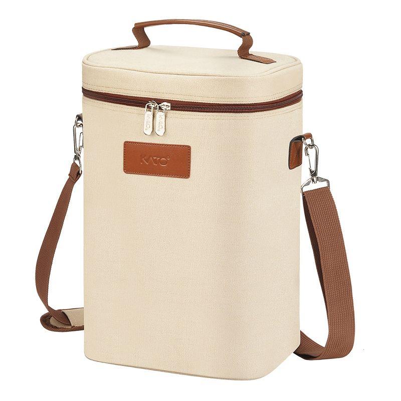 Beige 4-Bottle Insulated Canvas Wine Carrier Tote