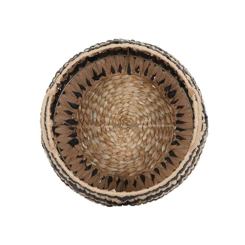 Household Essentials Set of 2 Flame Stitch Baskets Cattail and Paper Fibers: Handwoven Round Black Decorative Storage