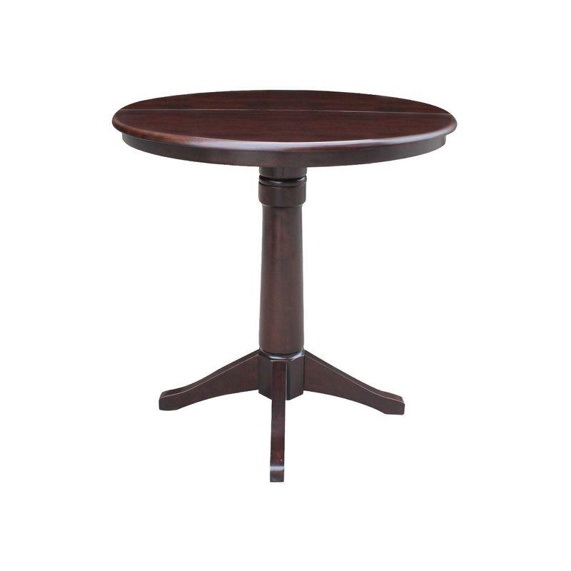 Espresso 36" Solid Wood Round Counter Height Extendable Dining Table