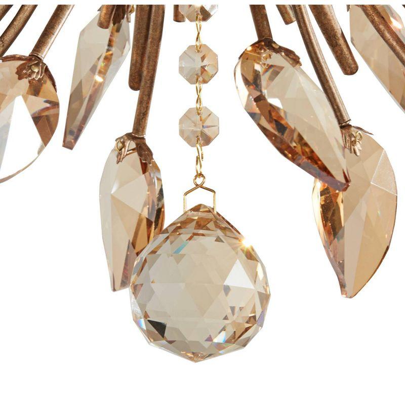 Burnished Gold 29" Chandelier with Crystal Leaves and Sheer Shade