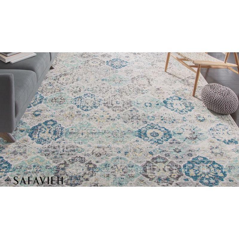 Navy and Teal Hand-Knotted Square Synthetic Area Rug - Easy Care and Reversible