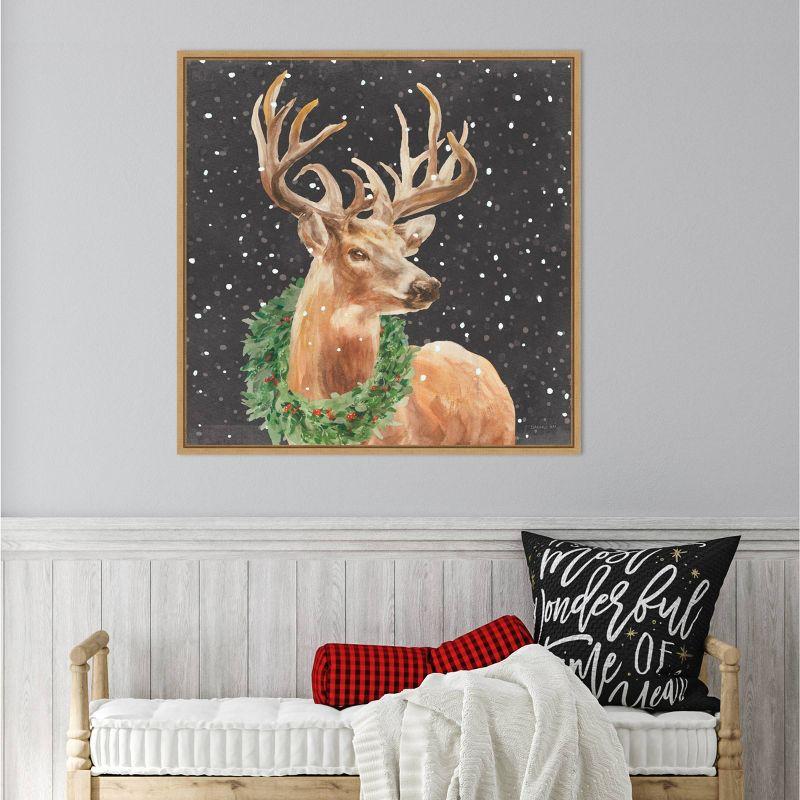 30"x30" Brown Framed Christmas Deer Canvas Wall Art