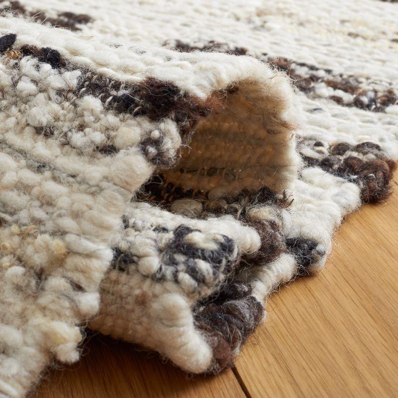 Ivory and Dark Brown Hand-Knotted Wool Shag Rug, 6' x 6'