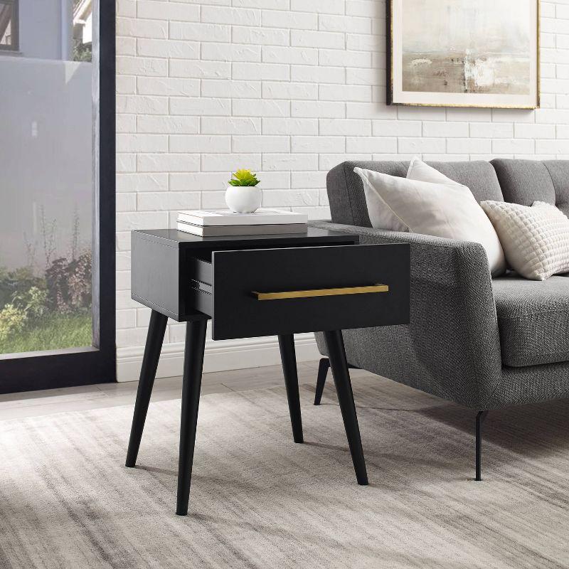 Everett End Table Matte Black - Crosley: Mid-Century Modern Design, Storage Drawer, Tapered Legs, Metal Hardware