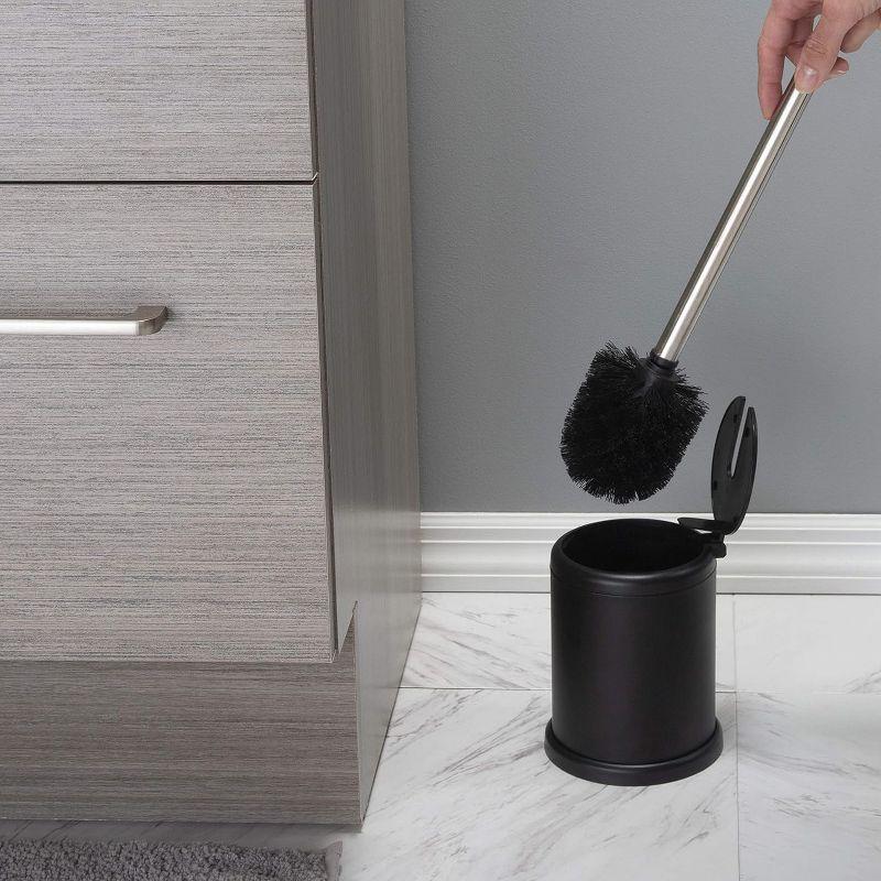 Evideco French Home Goods Sleek Toilet Brush Set with Stainless Steel Handle, Folding Lid, and Removable Insert - Compact Design for Modern Bathrooms