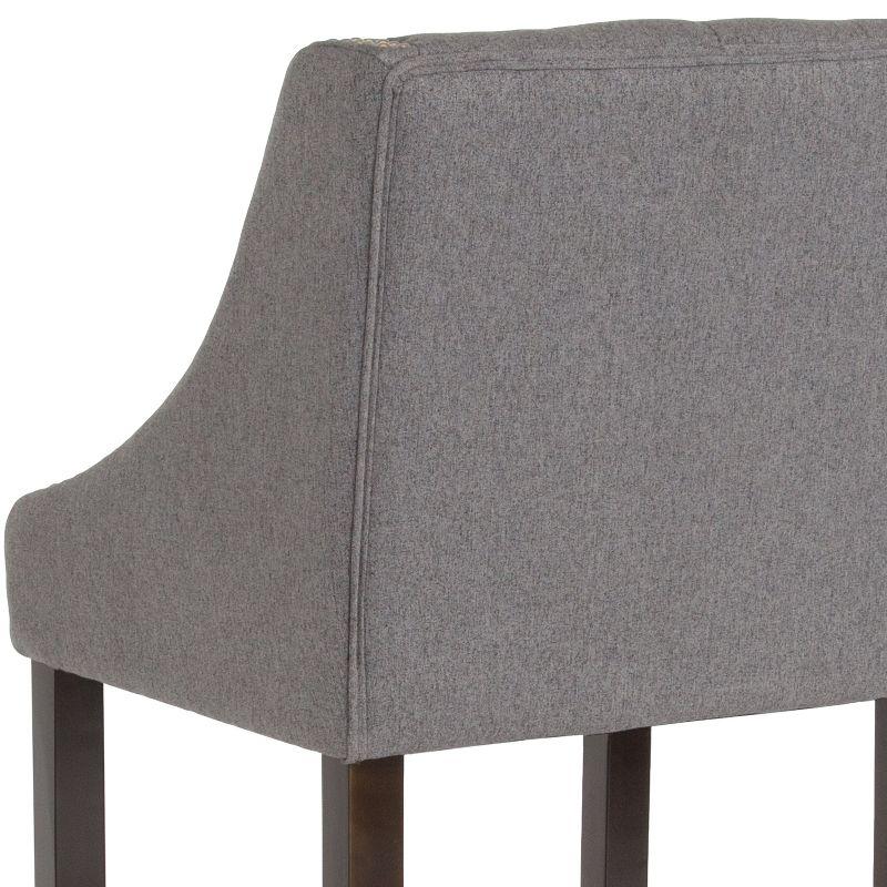 Merrick Lane Upholstered Barstool 30" High Transitional Tufted Walnut Barstool with Accent Nail Trim in Dark Gray Fabric