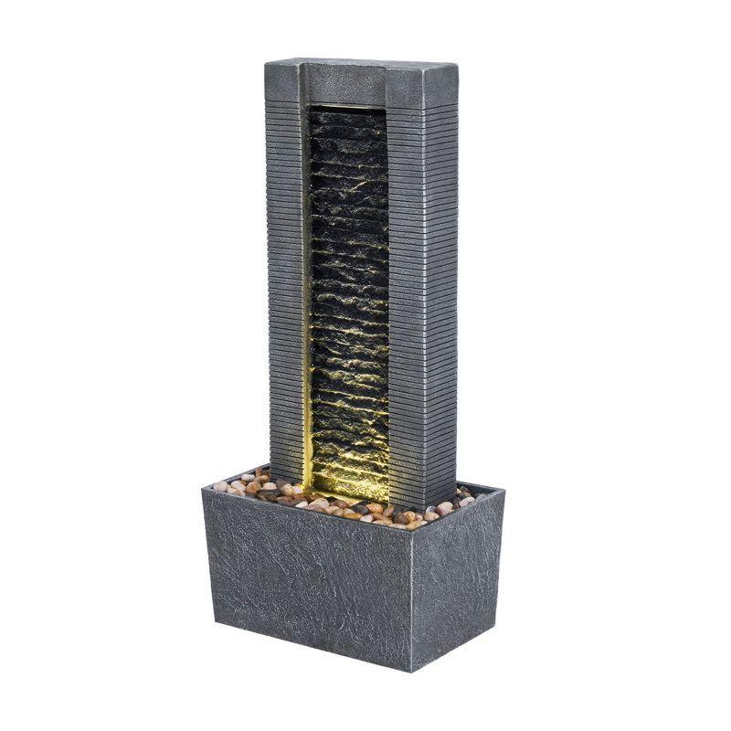 Wrought Studio™ Outdoor Water Fountain for Garden, Patio or Backyard-Freestanding Stone Design with Waterfall Feature & LED Lights