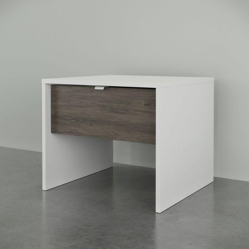 Nexera 1 Drawer Nightstand White/Bark Gray: Mid-Century Modern Bedside Table, Wood Composite, Spot Clean