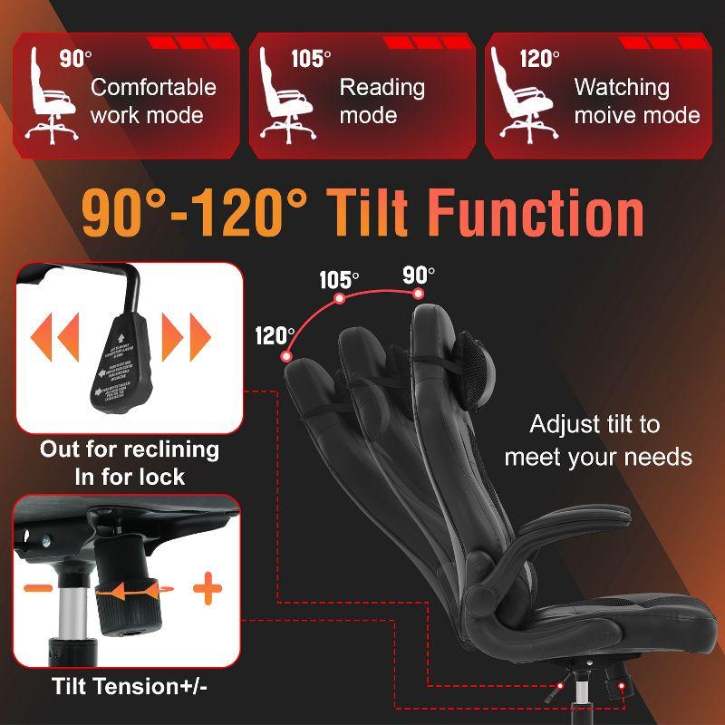 FDW PC Gaming Chair Office Chair Desk Chair with Lumbar Support Flip Up Arms Headrest, Black