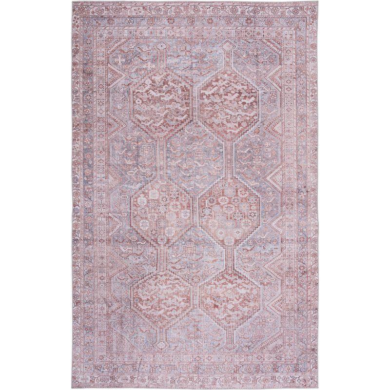 Gray and Rust Hand-Knotted Washable Synthetic Area Rug