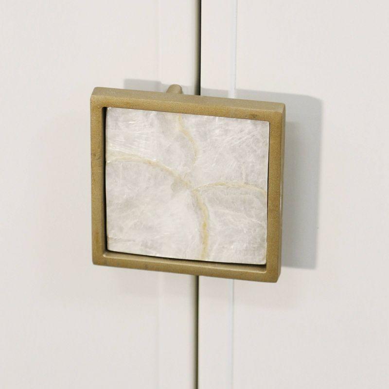 Four Door with Shell Handles Sideboard Cabinet White - StyleCraft: Gold Accents, Modern Buffet Console