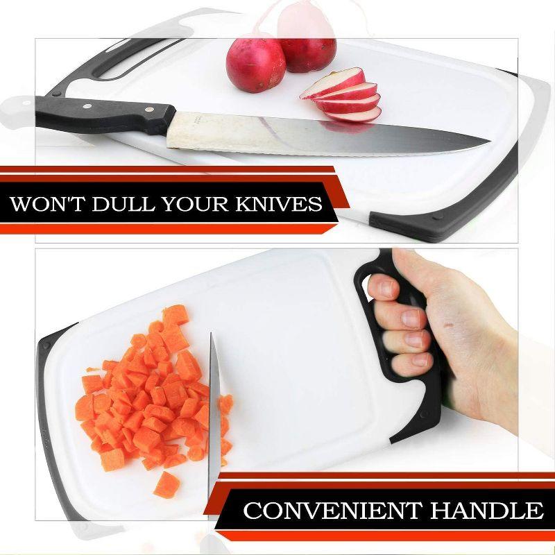 Cutting Boards for Kitchen, Plastic Chopping Board Set of 3 with Non-Slip Feet and Deep Drip Juice Groove, Easy Grip Handle, BPA Free, Dishwasher Safe