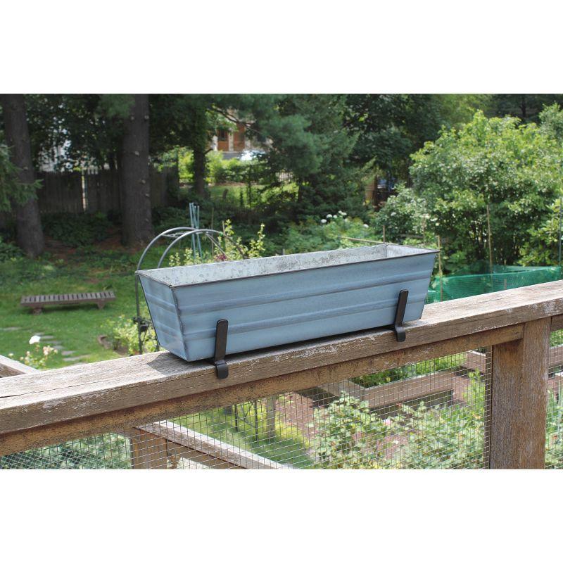 Small Galvanized Metal Rectangular Planter Box with Brackets for 2"x 6" Railings Nantucket Blue - ACHLA Designs