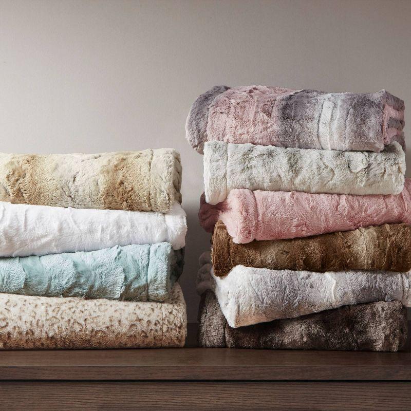 60"x70" Oversized Marselle Faux Fur Throw Blanket Aqua - Madison Park