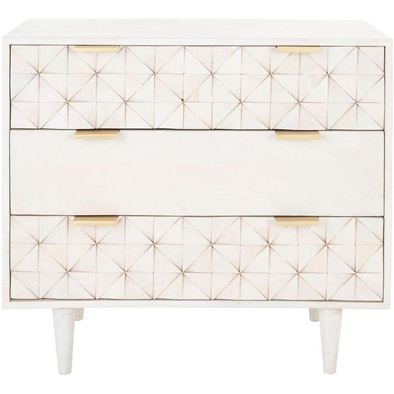 Zinnia 3 Drawer Chest - CHS9000 - White Washed/Brass - Safavieh