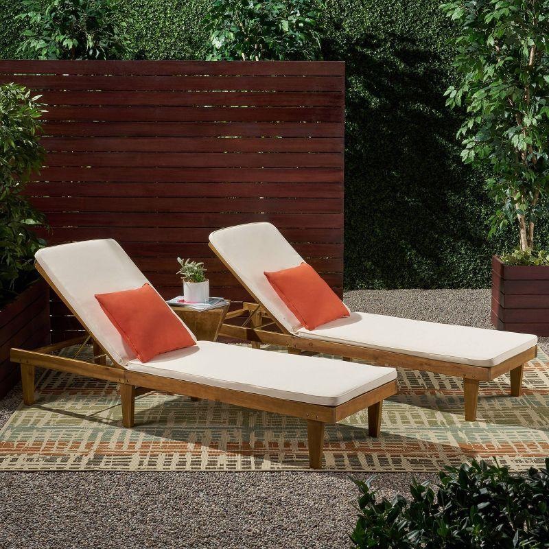 Nadine 2-Piece Teak Finish Chaise Lounge Set with Cream Cushions