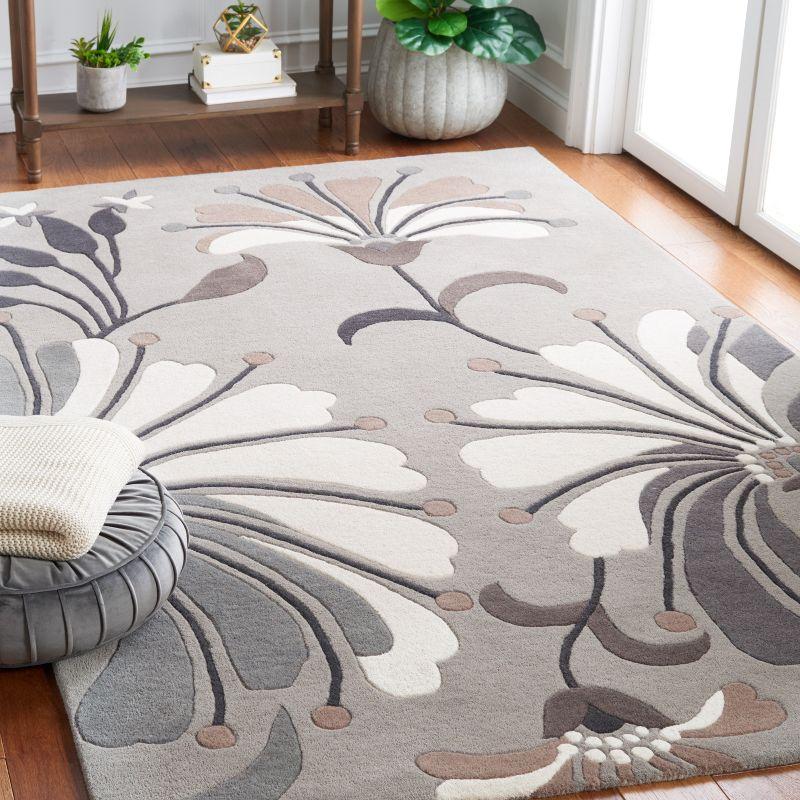 Grey and Ivory Floral Hand-Tufted Wool Area Rug