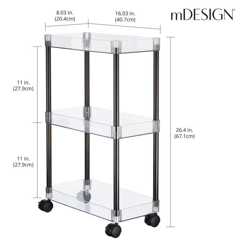 mDesign Slim 3-Tier Portable Household Rolling Cart with Wheels