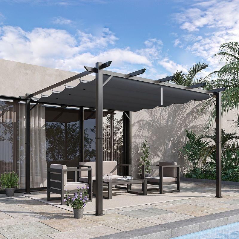 Outsunny Pergola with Retractable Shade Canopy, Aluminum