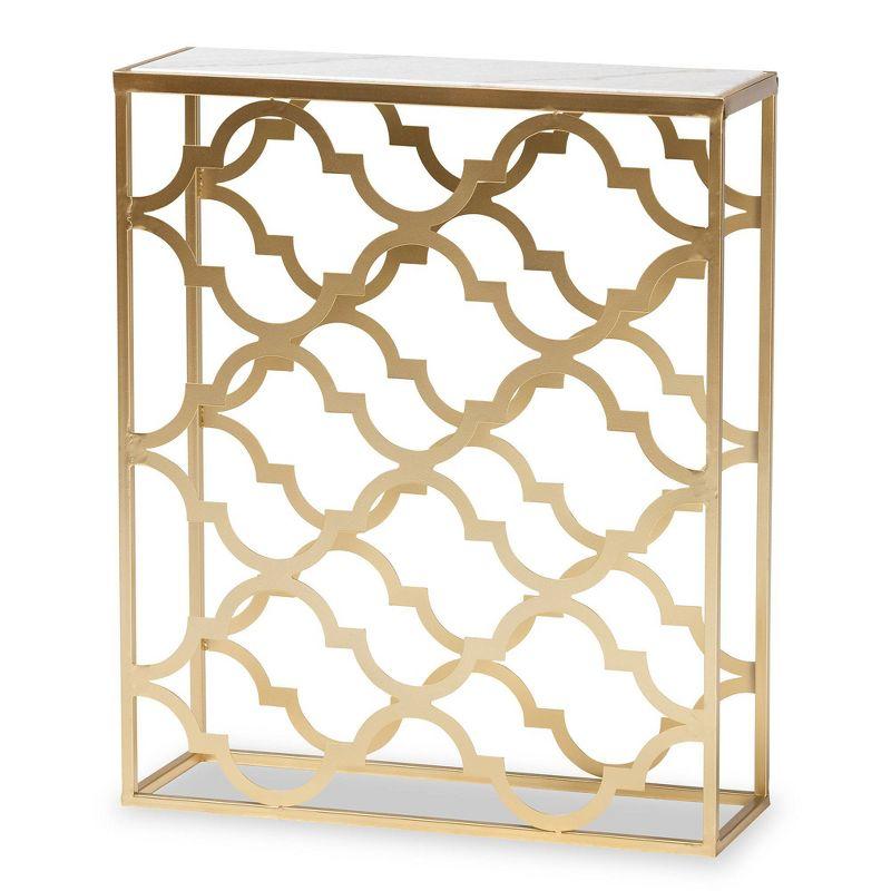 Gold Metal Console Table with Marble Top and Storage