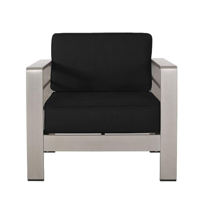 Christopher Knight Home Cape Coral Outdoor Aluminum Club Chairs with Sunbrella Cushions, Silver/Black