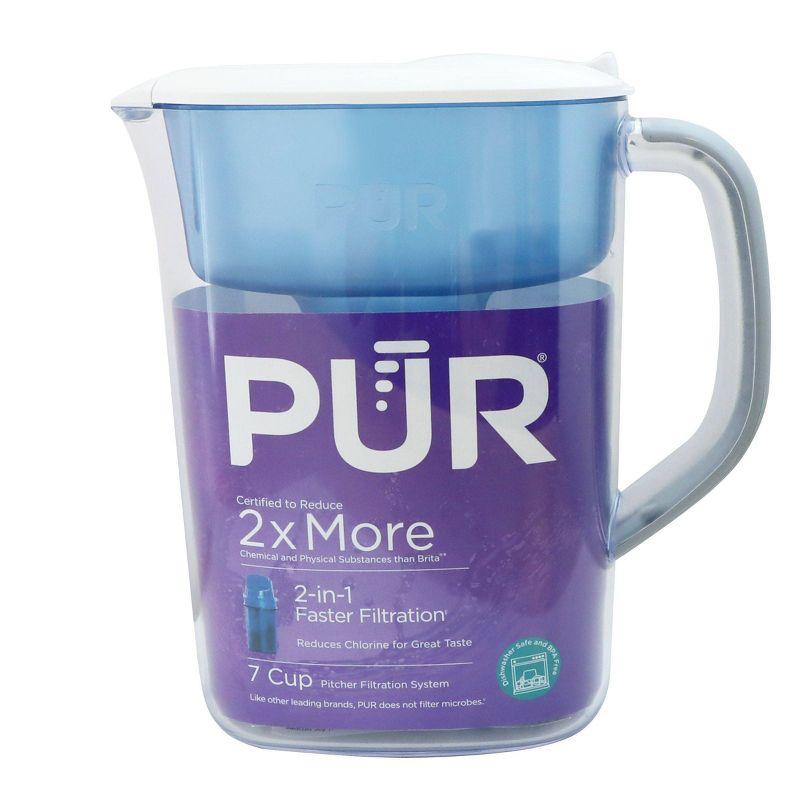 PUR 7 Cup Water Pitcher Filtration System White/Blue PPT700W: BPA-Free, Filters Chlorine & Mercury, 40-Gallon Capacity