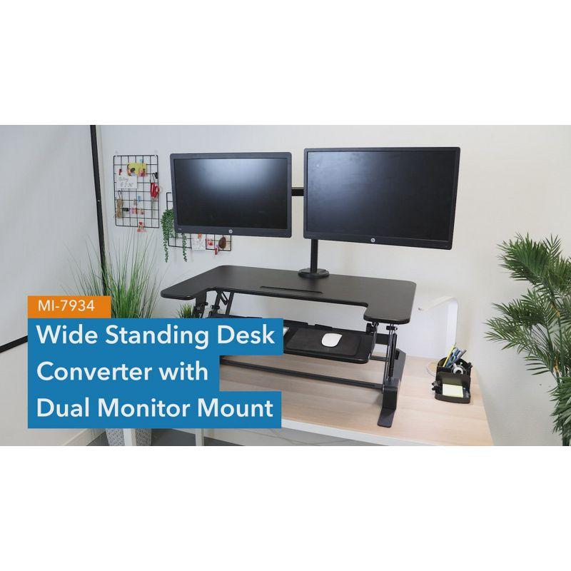 Mount-It! Height Adjustable Standing Desk Converter with Bonus Dual Monitor Mount Included - Wide 36 Inch Sit Stand Workstation with Gas Spring Lift