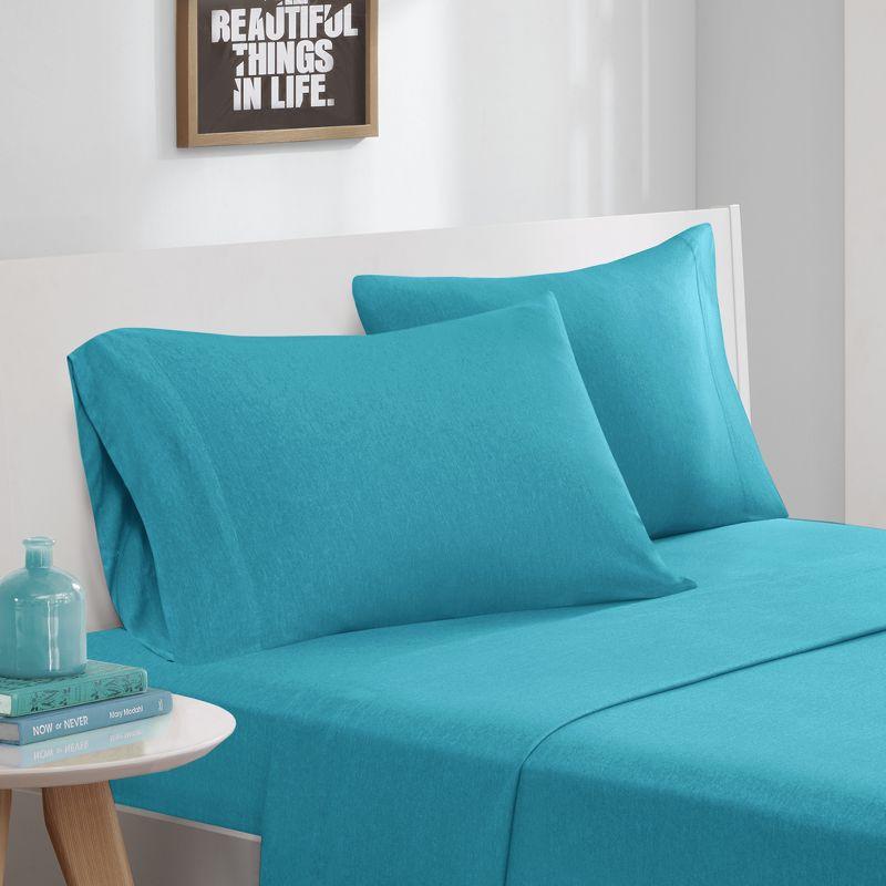 Teal Twin Jersey Knit Polyester Sheet Set