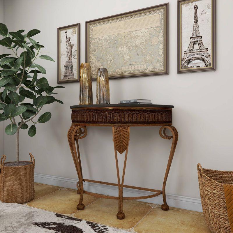Alcott Hill® Allura Metal Embossed Leaf Console Table with Ornate Scroll Legs