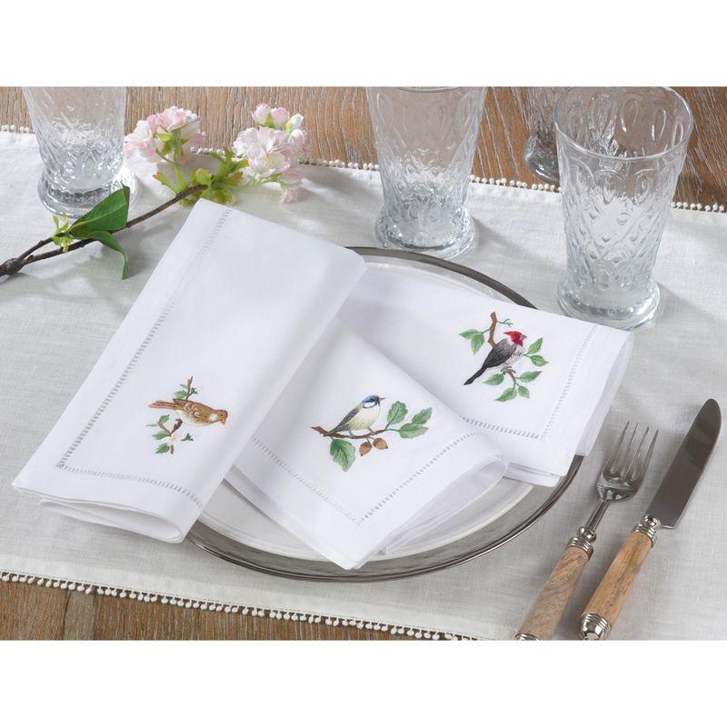 White Cotton Napkins with Woodpecker Embroidery, Set of 6