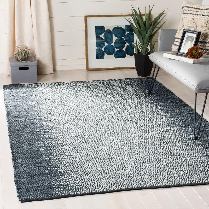 Gray and Cream Handmade Leather Flat Woven Area Rug