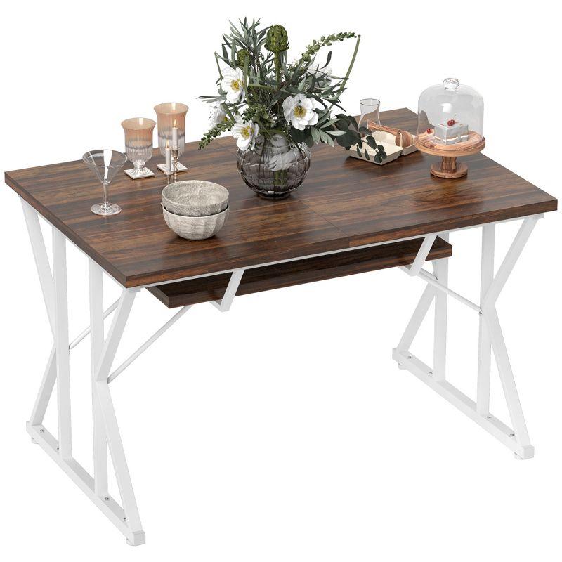 HOMCOM 47"-63" Expandable Dining Table for 4-6 People, Farmhouse Extendable Dining Room Table with Trestle Base, Kitchen Table, Distressed Brown