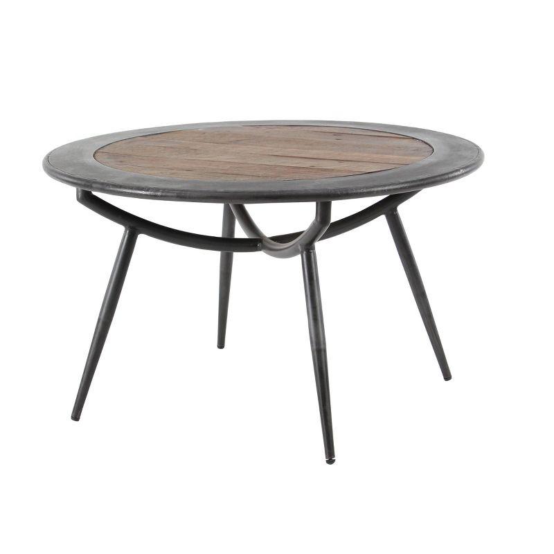 30" Gray Round Wood and Metal Coffee Table