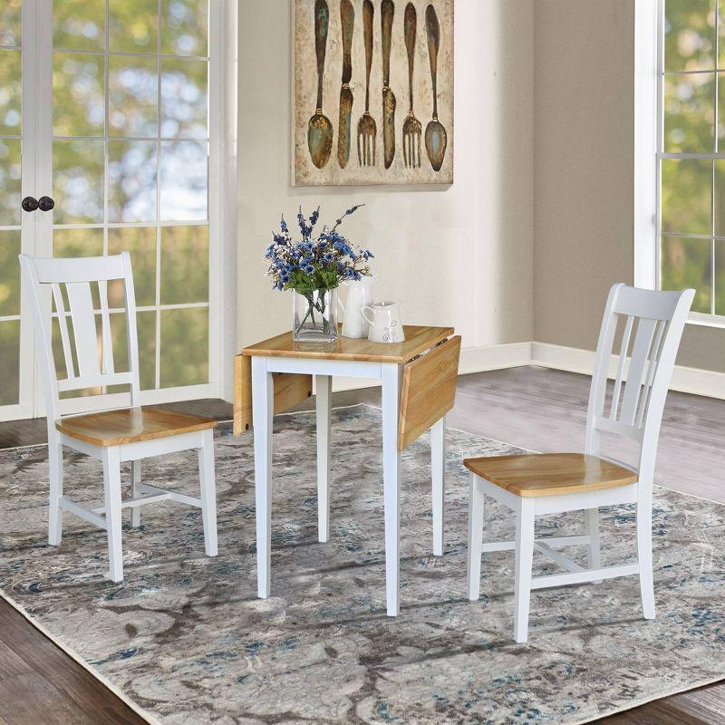 Cain Small Dual Drop Leaf Dining Set with 2 San Remo Chairs White/Natural - International Concepts: Compact, Space-Saving Design