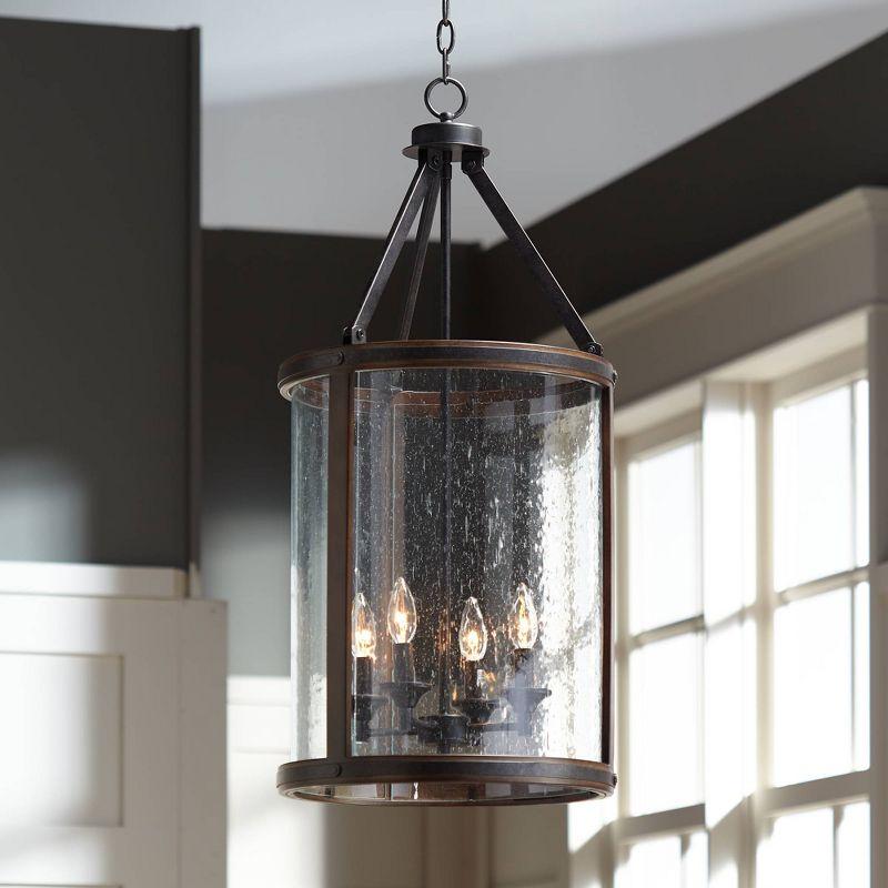 Franklin Iron Works Gorham Iron Gray Pendant Chandelier 16" Wide Industrial Rustic Clear Seeded Glass 4-Light Fixture for Dining Room Kitchen Island