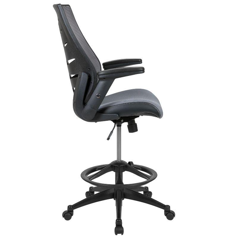 Flash Furniture High Back Mesh Spine-Back Ergonomic Drafting Chair with Adjustable Foot Ring and Adjustable Flip-Up Arms